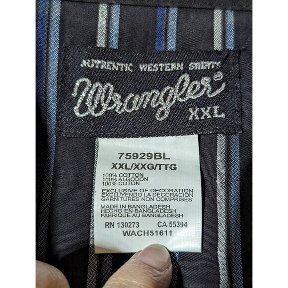 Wrangler Men's Blue Authentic Western Stripes Pearl Snap Button Up Shirt Sz XXL - Picture 2 of 6